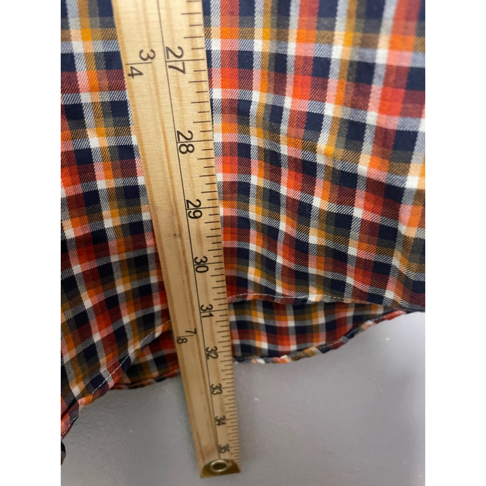 Men's L.L.Bean Plaid Button Down Shirt L Tall Orange Navy Short sleeve Cotton - Picture 5 of 8